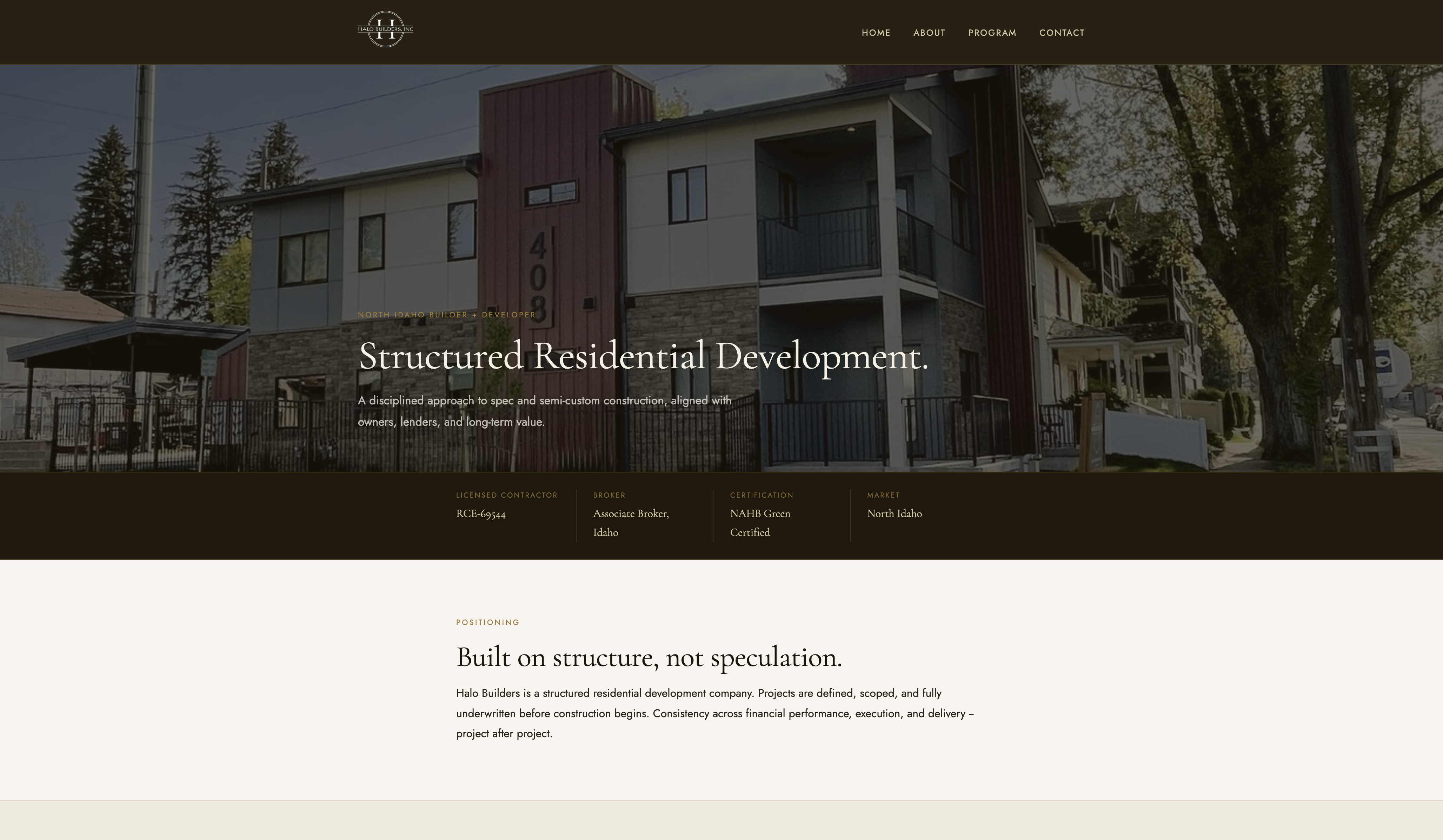 HALO Builders construction company website homepage