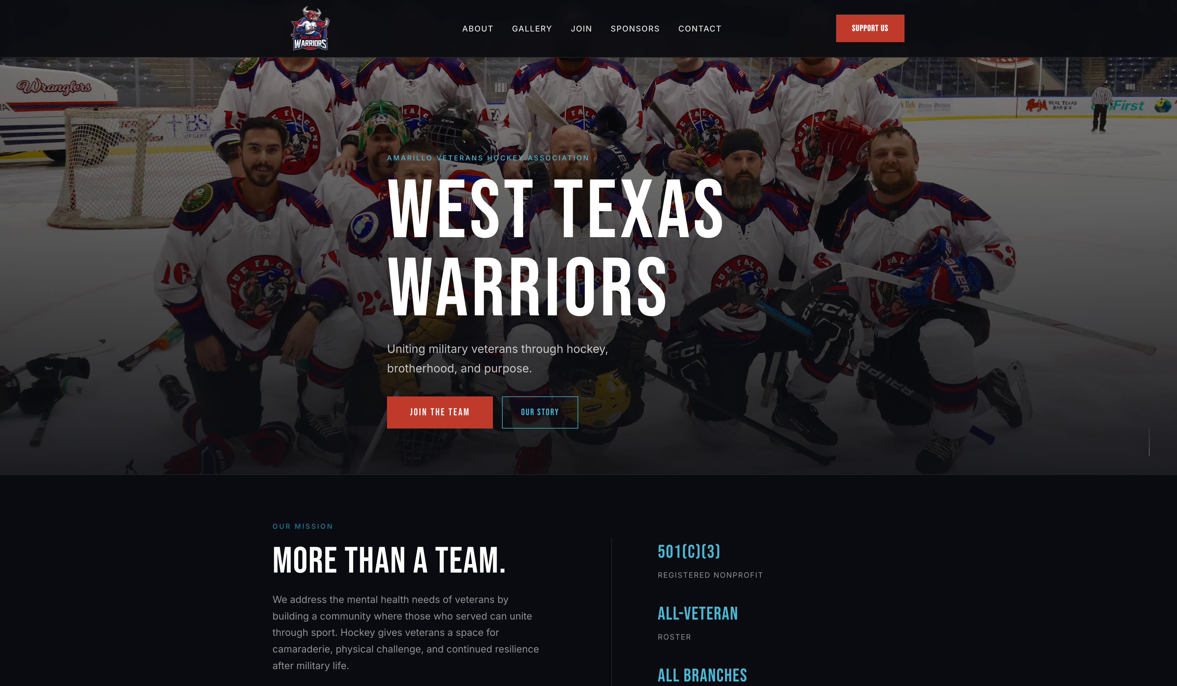 West Texas Warriors nonprofit hockey organization website homepage